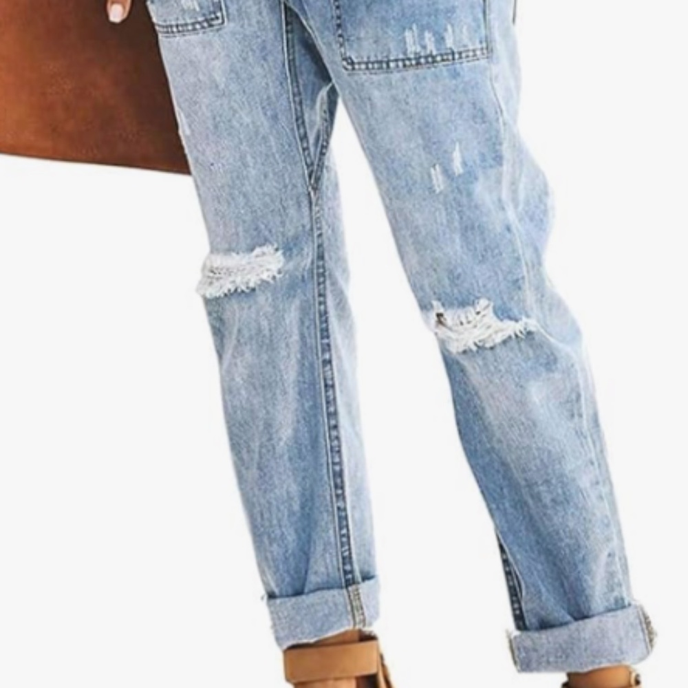 36 Women's Ripped Mid High Waisted Button Front Frayed Ankle Jeans